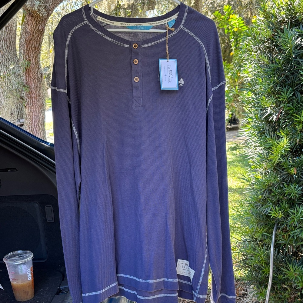 Men's Blue Long Sleeve Henley Shirt